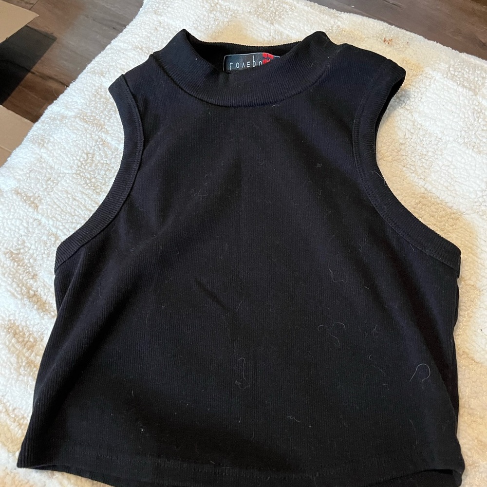Poleci Black Sleeveless Crop Tank with Mandarin Collar